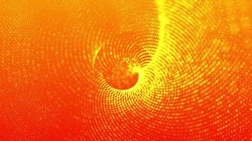 luminosa arancia hi-tech sfondo con raggiante spirale particelle, astratto particella sfondo. raggiante punti, video nel alto qualità 4k