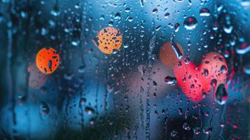 AI generated Autumn rain, the inscription on the sweaty glass love and heart photo