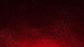 Animation of abstract glowing glitter particles with wave energy on a red background. 3D, 4K, seamless loop video