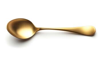 AI generated Top view of golden spoon isolated white background. photo