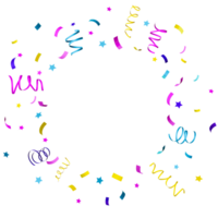 Circle of multicolored confetti on transparent background, ideal for festive designs, celebration themes, dynamic backdrops in various creative projects. Colorful particles, close up. Cut out. 3D. png