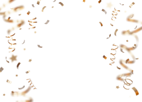 Golden confetti on transparent background. Shiny particles, close up view. Party, Merry Christmas, New year, Birthday decoration. Cut out. Perfect for celebrations, invitations, festive design. 3D. png