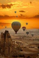 Flying hot air balloons in Cappadocia. Nevsehir,Turkey photo