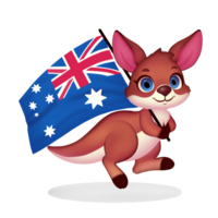 Australia day cute kangaroo holding australian flag png