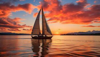 AI generated Sailboat sailing at sunset, nature tranquil adventure generated by AI photo