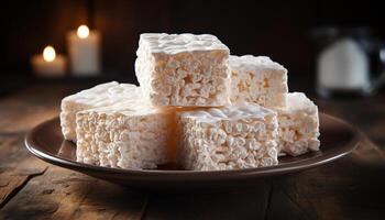 AI generated Honeycomb candy on wooden plate, a sweet indulgence generated by AI photo