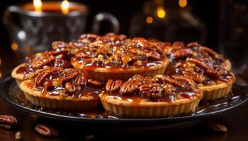 ai generado recién horneado chocolate galletas en rústico de madera mesa generado por ai foto