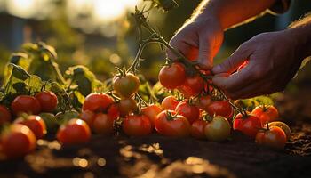 AI generated Fresh tomato, nature healthy harvest, grown outdoors generated by AI photo