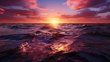 AI generated Sunset over water, nature beauty reflected in waves generated by AI photo