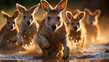 AI generated Cute rabbit splashing in the wet pond generated by AI photo