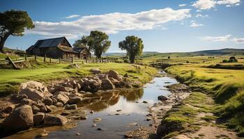 AI generated Tranquil scene of a rustic hut in autumn generated by AI photo