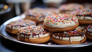 AI generated Stack of homemade baked donuts with strawberry icing generated by AI photo