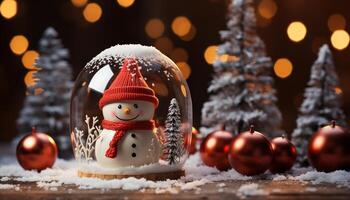 AI generated Snowman decoration brings winter celebration and joy generated by AI photo