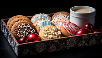 AI generated Homemade chocolate cookies, a sweet winter celebration generated by AI photo