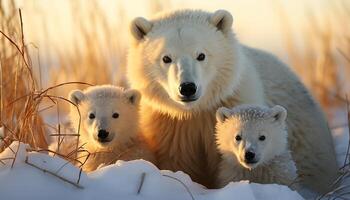 ai generado linda osos jugando en el Nevado bosque generado por ai foto