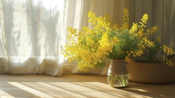 AI generated Spring flower on the kitchen table photo