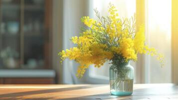 AI generated Spring flower on the kitchen table photo