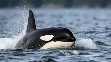 ai generado asesino ballena en el agua foto