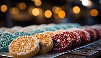AI generated Freshly baked cookies decorate the gourmet dessert table generated by AI photo