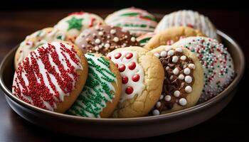 AI generated Stack of homemade chocolate chip cookies on a plate generated by AI photo