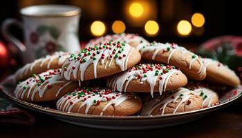 ai generado hecho en casa postre en rústico mesa, Navidad decoración generado por ai foto