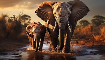 AI generated Elephants roam freely in the African wilderness generated by AI photo