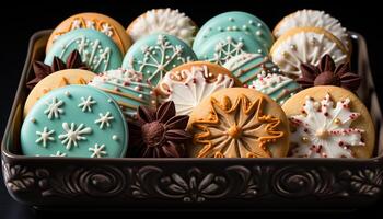 AI generated Homemade chocolate snowflake cookie, a sweet winter indulgence generated by AI photo