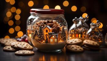 AI generated Homemade gingerbread cookie on rustic wood table generated by AI photo