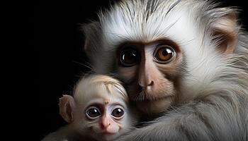 AI generated Cute baby monkey staring, nature new life generated by AI photo