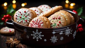 AI generated Homemade baked cookies, sweet indulgence in winter generated by AI photo