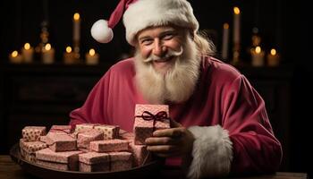 ai generado sonriente hombres en tradición, participación Navidad decoración generado por ai foto