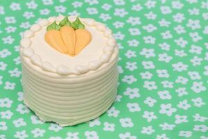 Mini Carrot Cake on a Spring Flower Background photo