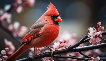 AI generated Colorful bird perched on branch, surrounded by nature generated by AI photo