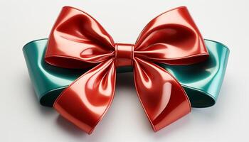 AI generated Shiny gift box with tied bow, elegant decoration generated by AI photo
