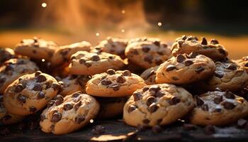 AI generated Homemade chocolate chip cookies, a sweet indulgence generated by AI photo