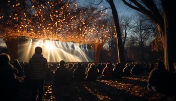 AI generated Nighttime celebration, illuminated stage, crowd enjoys performance generated by AI photo