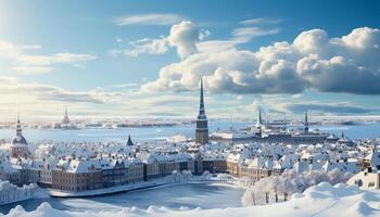 AI generated Winter cityscape  snow covered architecture, urban skyline, famous place generated by AI photo