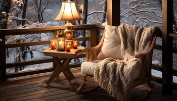 AI generated Cozy winter home, illuminated by rustic candlelight generated by AI photo