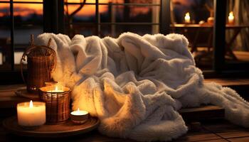 AI generated Cozy candlelight illuminates tranquil winter spa relaxation generated by AI photo