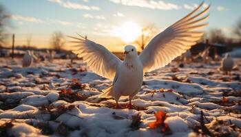 AI generated Seagull flying freely, wings spread, nature beauty generated by AI photo