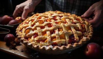 AI generated Homemade sweet pie with fresh fruit and lattice generated by AI photo