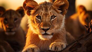 ai generado majestuoso leona curioso, belleza en naturaleza generado por ai foto