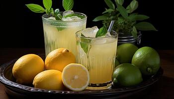 AI generated Refreshing citrus cocktail with lemon, lime, and mint generated by AI photo