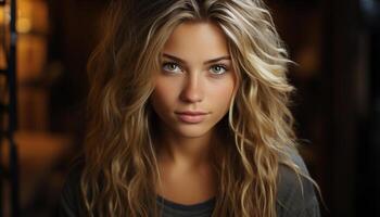 AI generated Young woman with blond hair looking at camera generated by AI photo