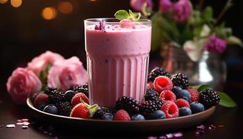 AI generated Freshness and sweetness in a bowl of berries generated by AI photo