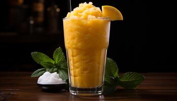 AI generated Freshness in a glass, ice cold lemonade quenches summer generated by AI photo