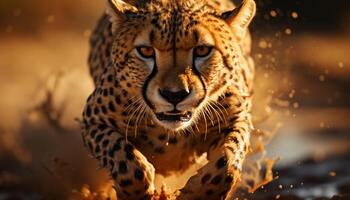 AI generated Majestic cheetah walking in the wilderness at dusk generated by AI photo