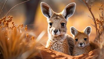 AI generated Cute mammal hiding in grass, looking at camera generated by AI photo