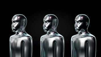 Three Silver Human Faces Isolated on Dark Background video