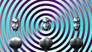 Three Silver Human Faces and Abstract Background with Ripples video